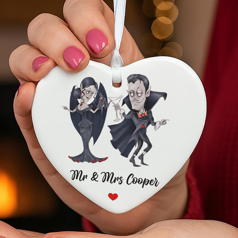 Personalised Vampire Couple Ceramic Heart Ornament - photo of the finished product