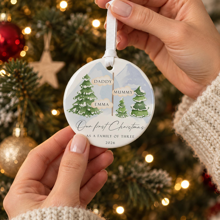 Personalised Family of Three Ceramic Bauble - photo of the finished product