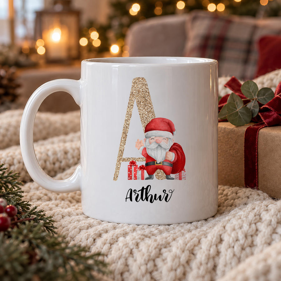 Personalised Christmas Glitter Initial Ceramic Mug - photo of the finished product