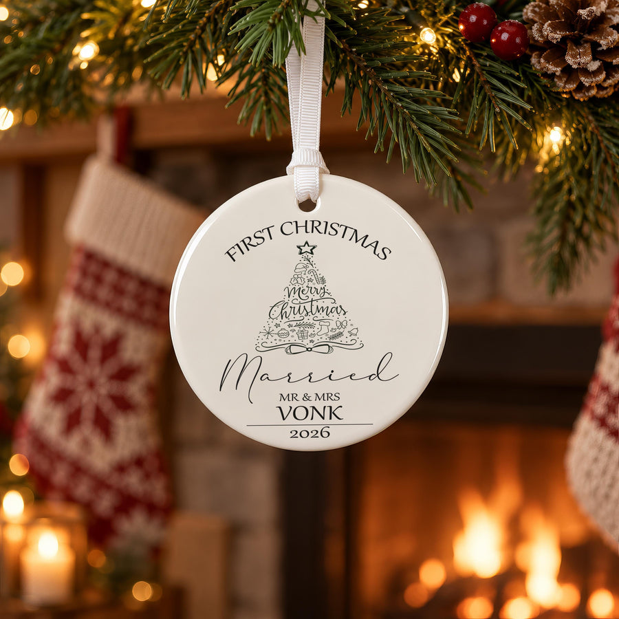Personalised Mr and Mrs Christmas Bauble - photo of the finished product