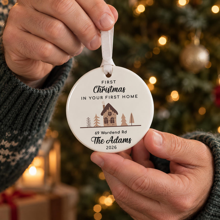 Personalised First Home Ceramic Bauble - photo of the finished product