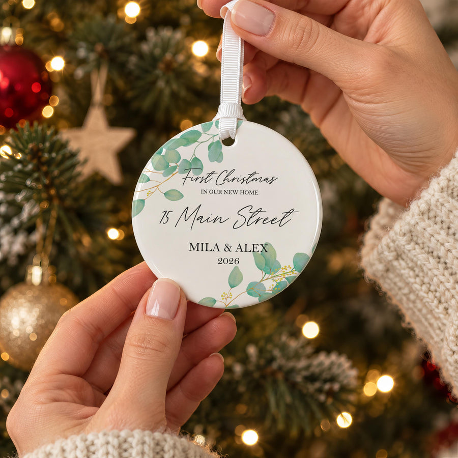 Personalised New Home Address Ceramic Bauble - photo of the finished product
