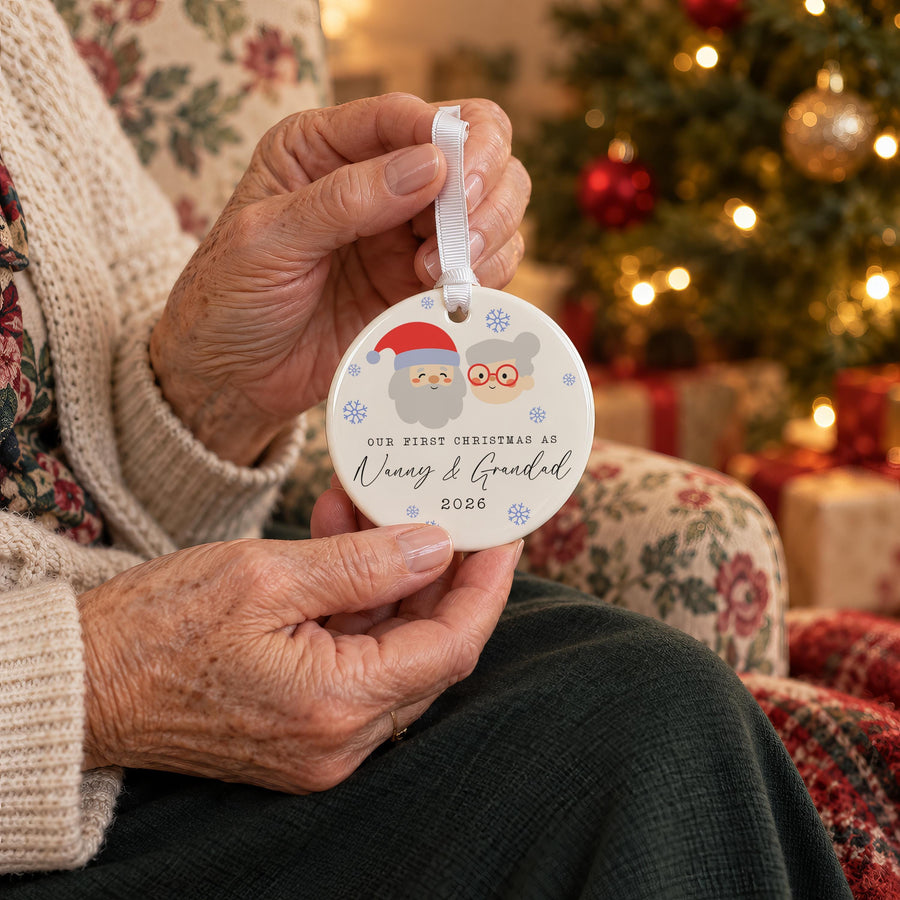 Personalised Nanny and Grandad Ceramic Bauble - photo of the finished product