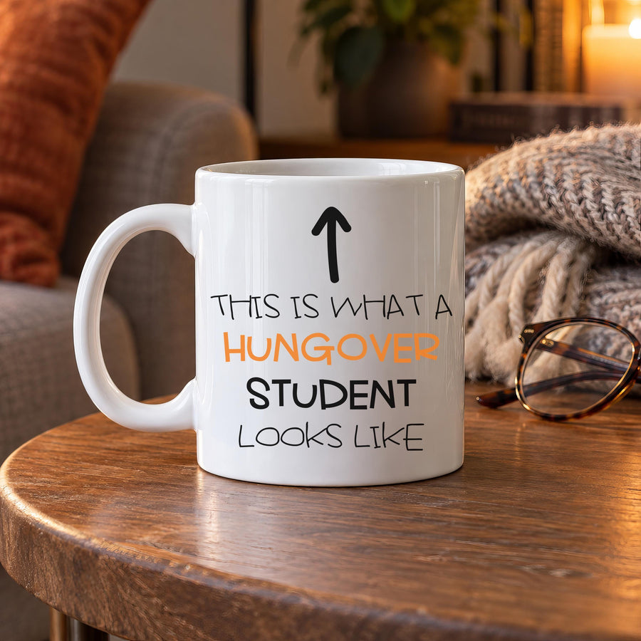 Funny Hungover Student Ceramic Mug - photo of the finished product