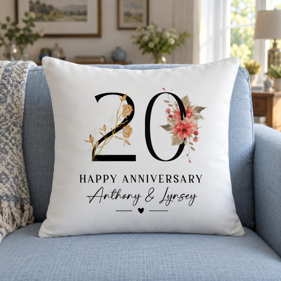 Personalised Autumn Anniversary Cushion - photo of the finished product