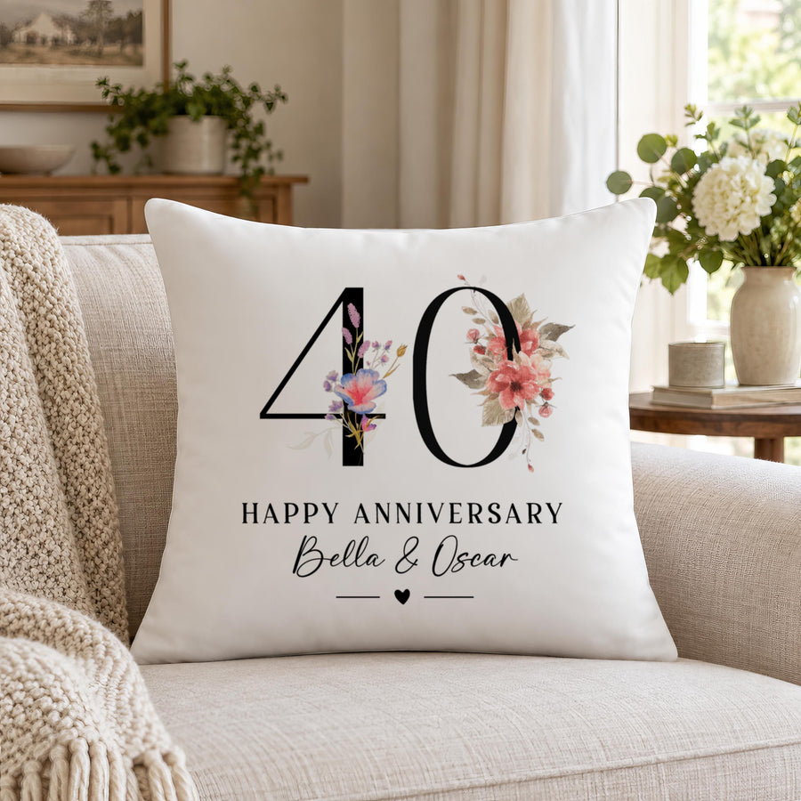 Personalised Ruby Wedding Anniversary Cushion - photo of the finished product