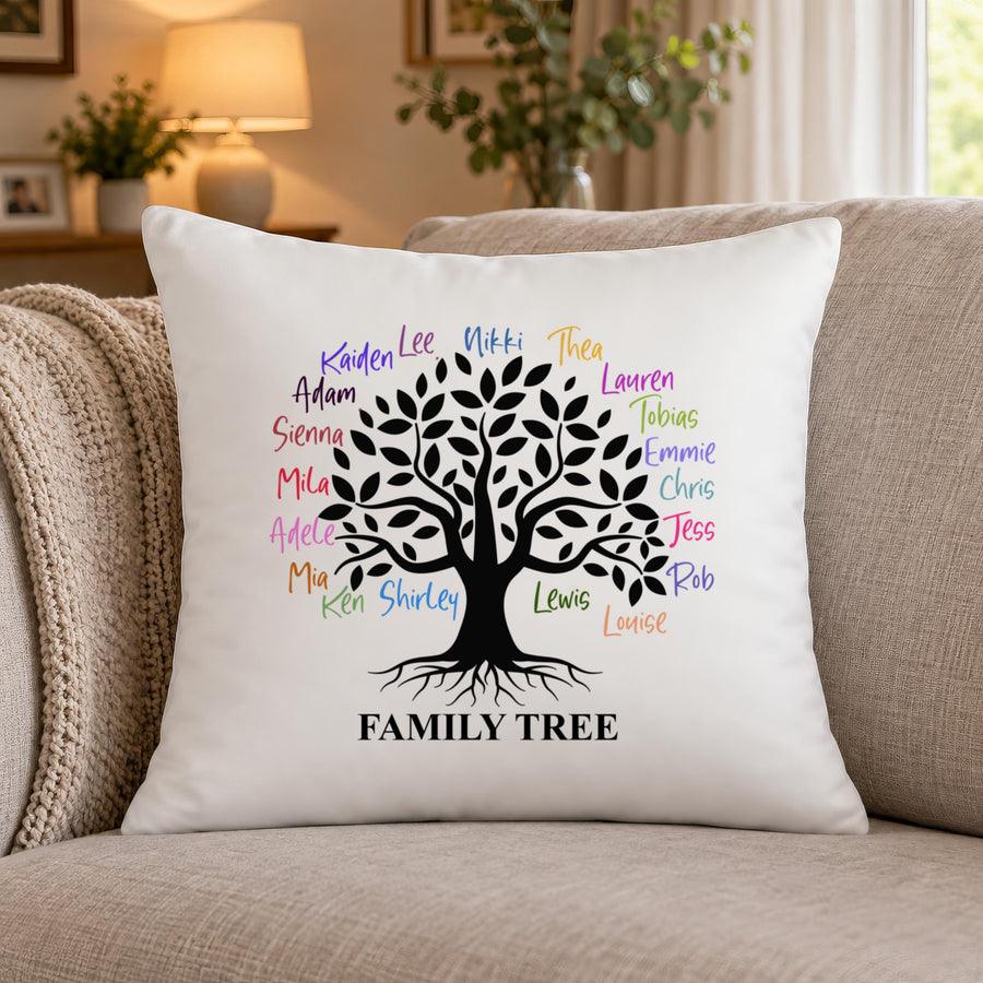 Personalised Family Tree Cushion, Family Names Added - photo of the finished product