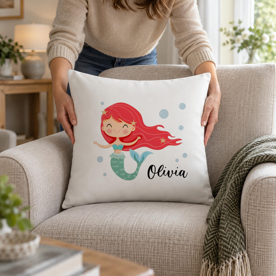 Personalised Mermaid Cushion, Name Added - photo of the finished product