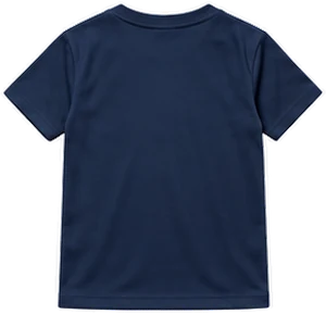 Kids size, back of a navy tee: dashed box shows the 18 x 22 cm name and number area