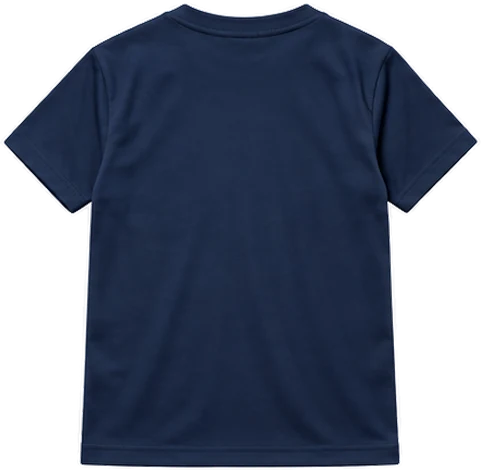 Adult size, back of a navy tee: dashed box shows the 30 x 35 cm name and number area