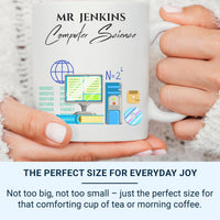 Personalised Teacher Mug - Computer Science Mug with Surname & Tech Icons - IT Teacher Gift