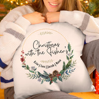 Thumbnail for Personalised Christmas Family Cushion Cover Xmas Wreath Pillow Birthday Present