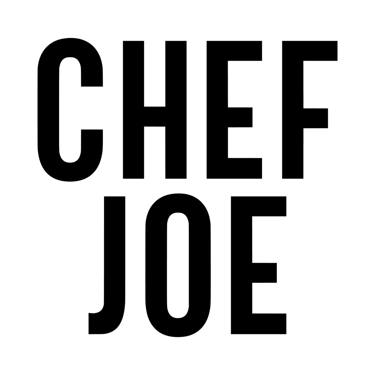 Personalised Chef iron-on design: black CHEF JOE in tall capitals on white