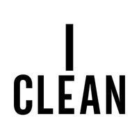 I Clean iron-on design: black I CLEAN lettering on white
