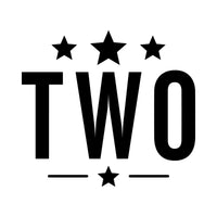 2nd birthday iron-on design: black TWO lettering with stars on white