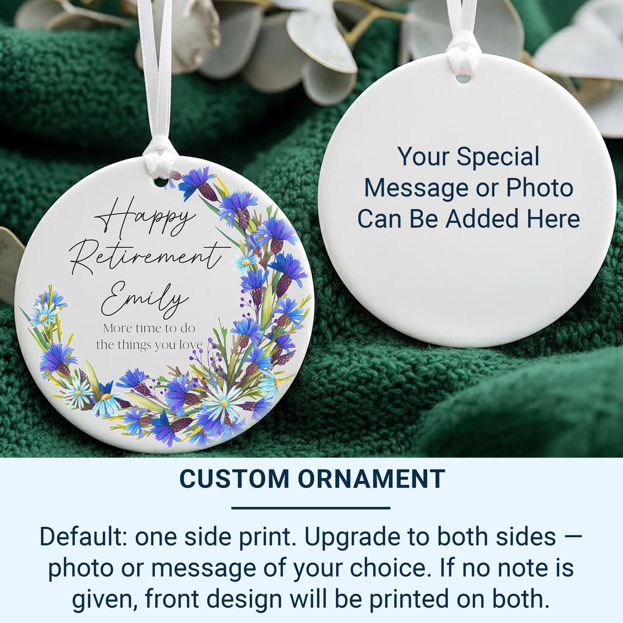 Retirement Floral Ornament - Two-Sided Keepsake with Custom Back for Message