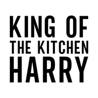 King of the Kitchen name iron-on design: black KING OF THE KITCHEN HARRY lettering on white