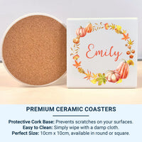 Personalised Autumn Wreath Mug – Name with Pumpkins, Leaves and Acorns – Cosy Fall Season Gift