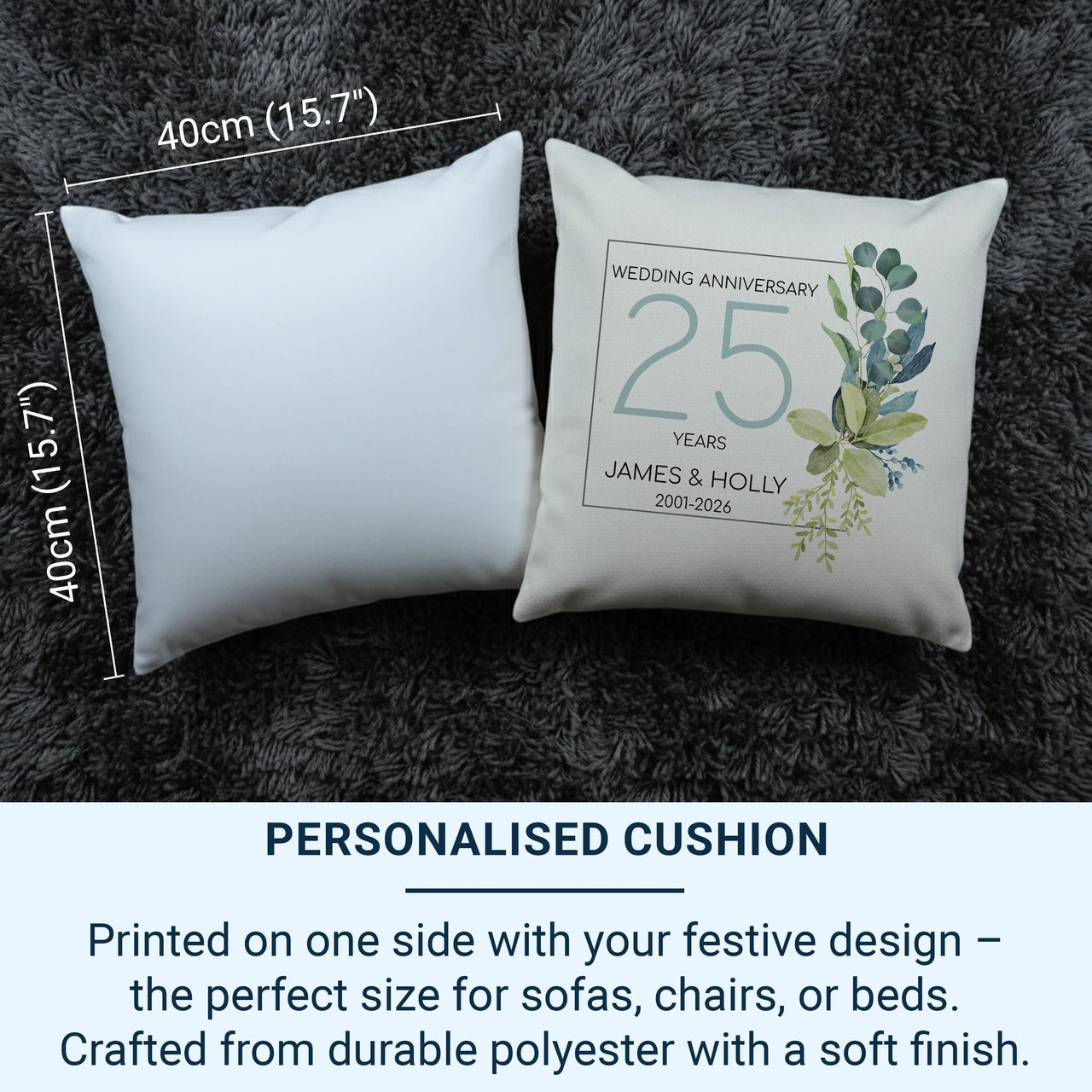 Personalised 25th Anniversary Cushion - Silver Milestone Keepsake with Names & Dates