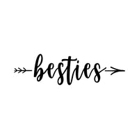 Besties arrow iron-on design: black besties script with arrow on white