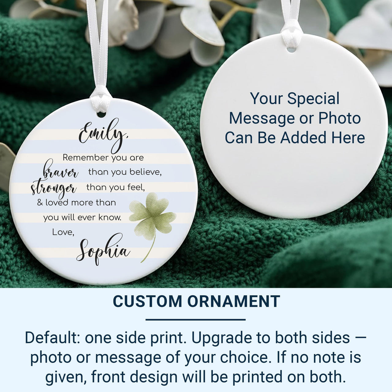 Motivational Ornament - Clover Keepsake with Quote for Encouragement & Friendship