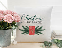 Personalised Family Christmas Cushion - Pine & Gift Design with Family Name