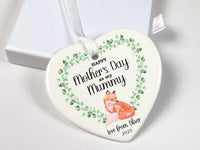 Fox Mother Day Heart Ornament - Leafy Keepsake with Name & Message for Mummy DENMARY