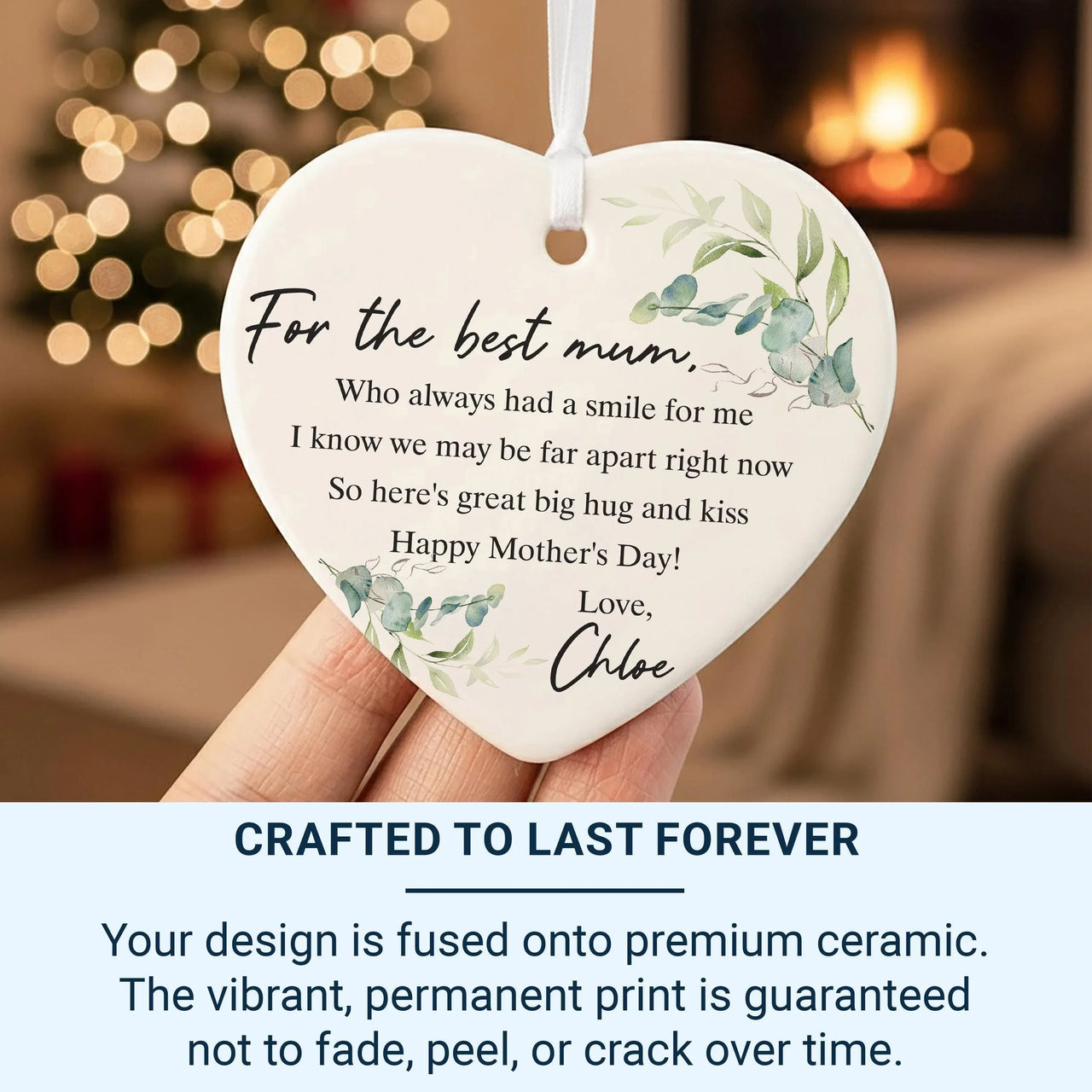 Mother Day Poem Heart Ornament - Floral Keepsake with Name & Distance Message DENMARY