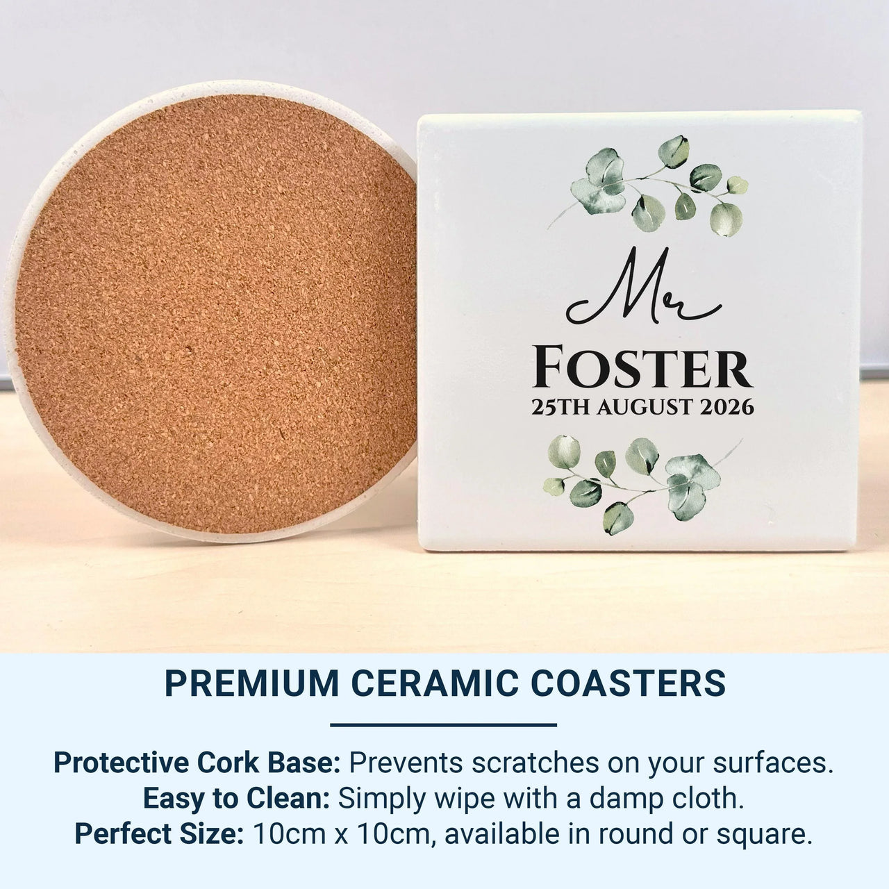 Mr Wedding Date Mug – Personalised Surname and Eucalyptus – Groom Gift, Newlywed Keepsake and Wedding Morning Brew