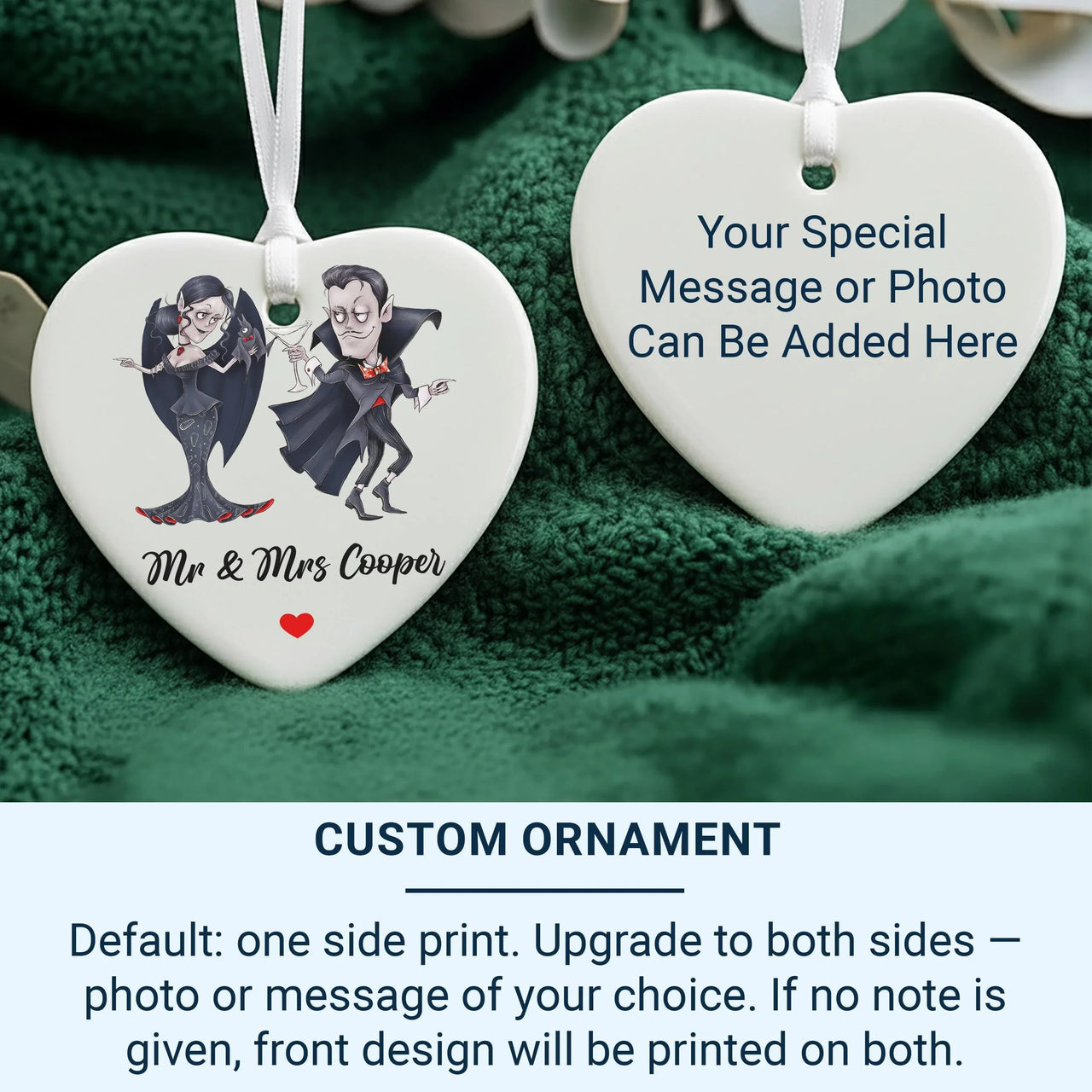 Vampire Couple Heart Ornament - Playful Mr & Mrs Keepsake with Names for Fun Love