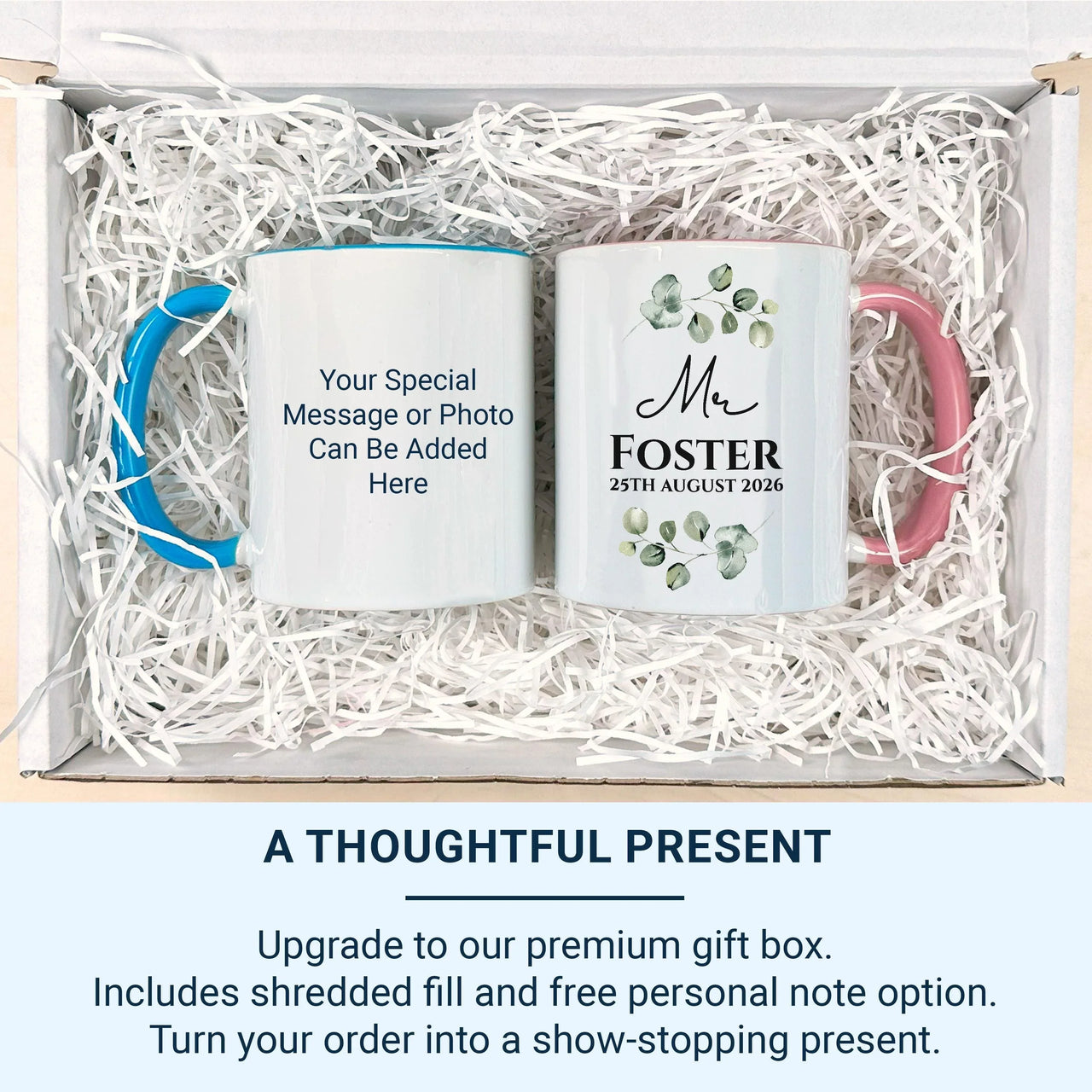 Mr Wedding Date Mug – Personalised Surname and Eucalyptus – Groom Gift, Newlywed Keepsake and Wedding Morning Brew