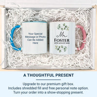 Mr Wedding Date Mug – Personalised Surname and Eucalyptus – Groom Gift, Newlywed Keepsake and Wedding Morning Brew