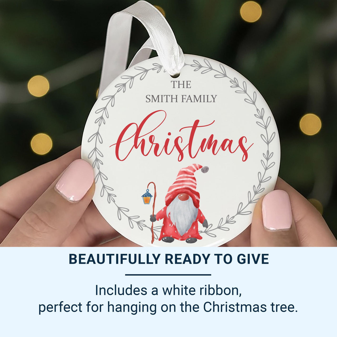 Gnome Family Ornament - Festive Keepsake with Surname for Cosy Christmas Tree