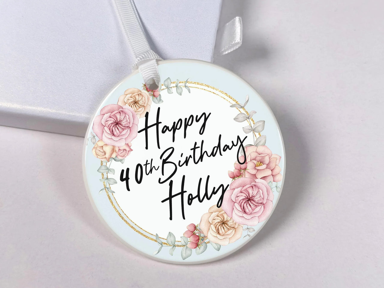 40th Birthday Ornament - Floral Keepsake with Name for Milestone Celebration