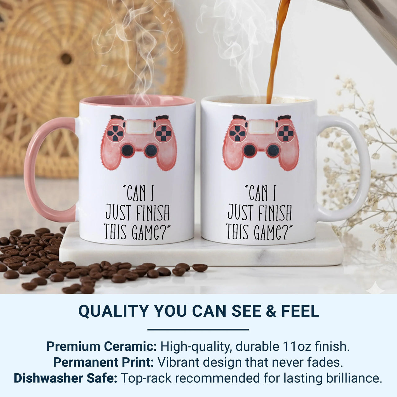 Funny Gamer Mug – Pink Controller Design | Microwave Safe Gaming Coffee Cup