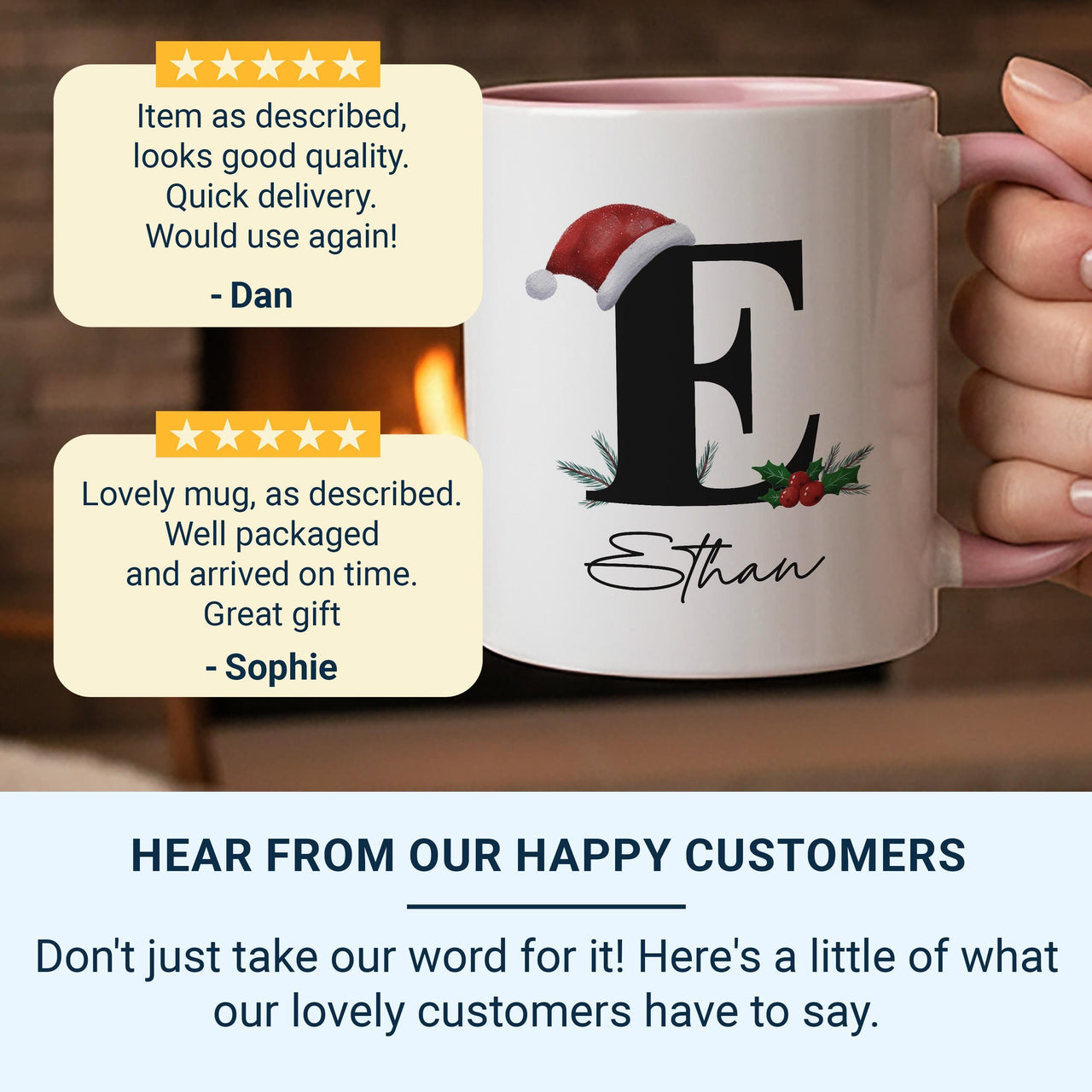Personalised Initial Christmas Mug with Santa Hat, Family Mugs for Christmas Eve, Hot Chocolate Station