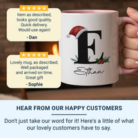 Personalised Initial Christmas Mug with Santa Hat, Family Mugs for Christmas Eve, Hot Chocolate Station
