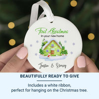 Personalised First Christmas Ornament in New Home, Ceramic Round Keepsake, Unique Housewarming Christmas Decoration