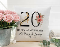 Personalised 20th Anniversary Cushion with Names - Heart Detail Milestone Keepsake for Couples