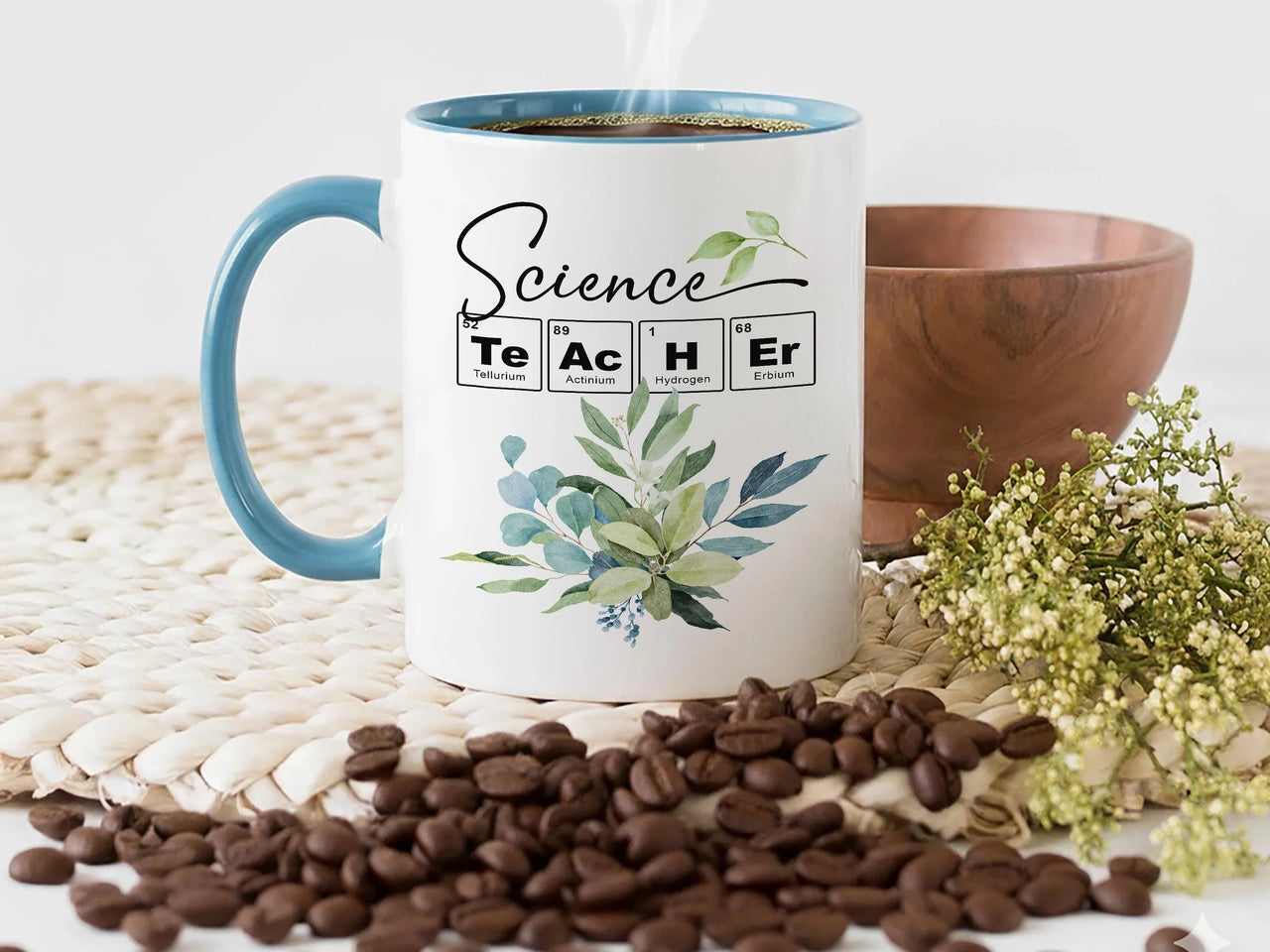 Science Teacher Mug – Chemistry Teacher Gift with Periodic Table Design & Botanicals