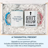 Shit Show Coordinator Mug - Funny Office Work Humour with Arrow - Manager, Team Lead and Chaos Wrangler Desk Gift