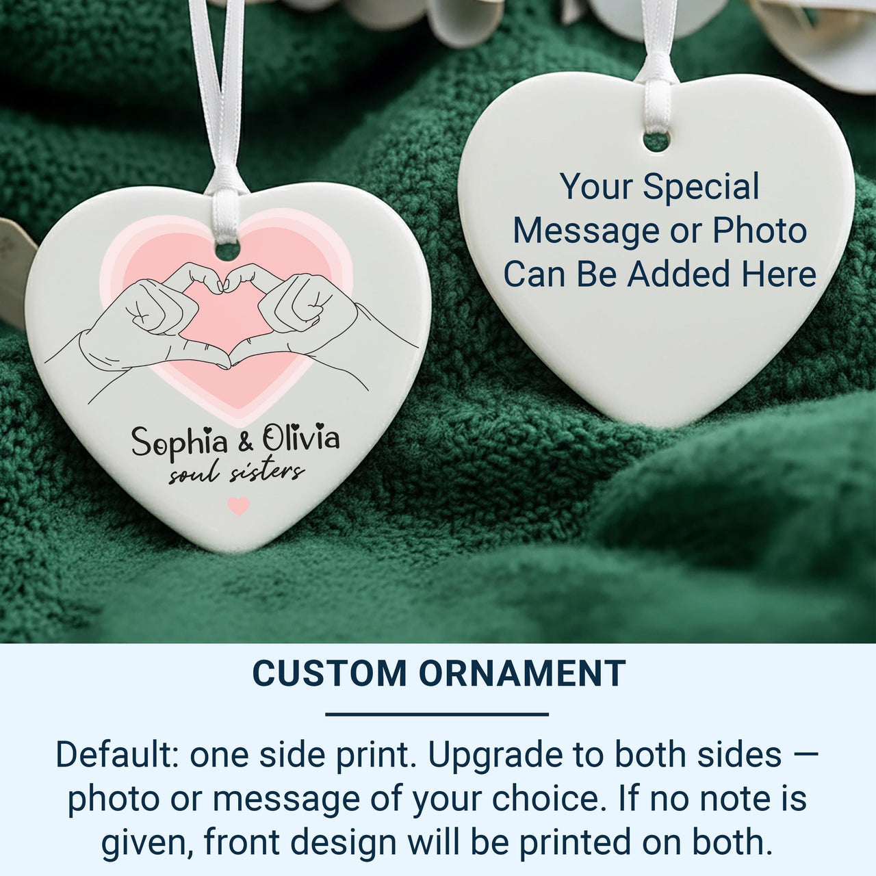 Soul Sisters Heart Ornament - Pinky Promise Keepsake with Names for Best Friends