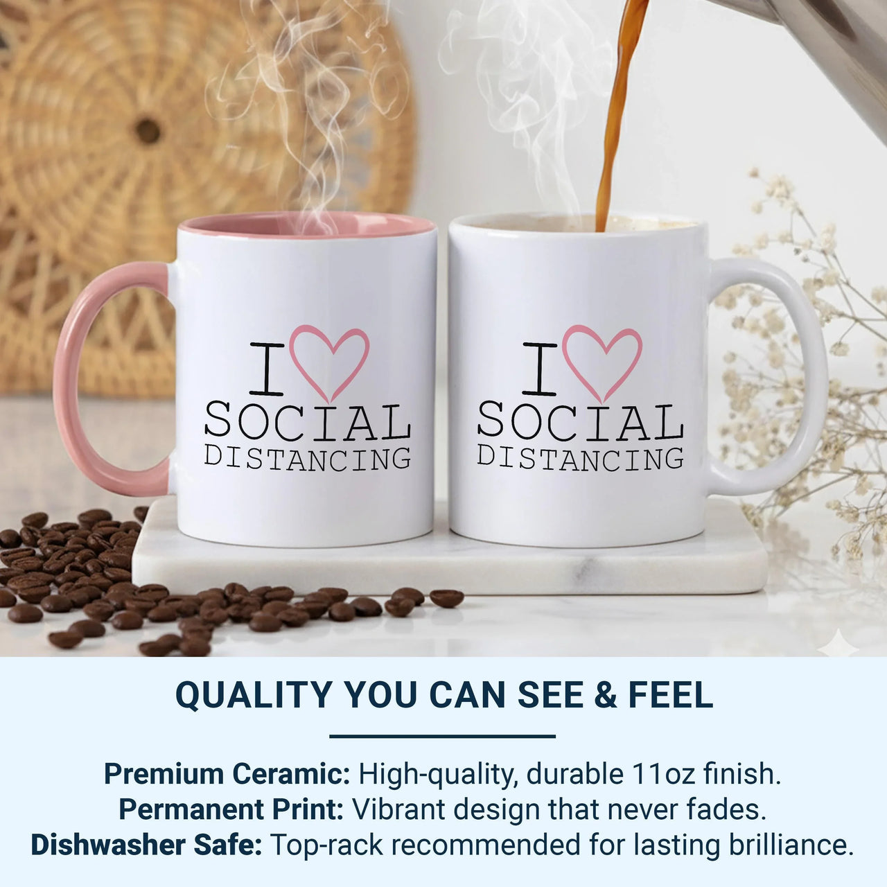 Funny Social Distancing Mug _ Introvert Humour Gift with Heart Design