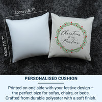 Personalised Family Christmas Cushion - Festive Wreath Design with Family Name