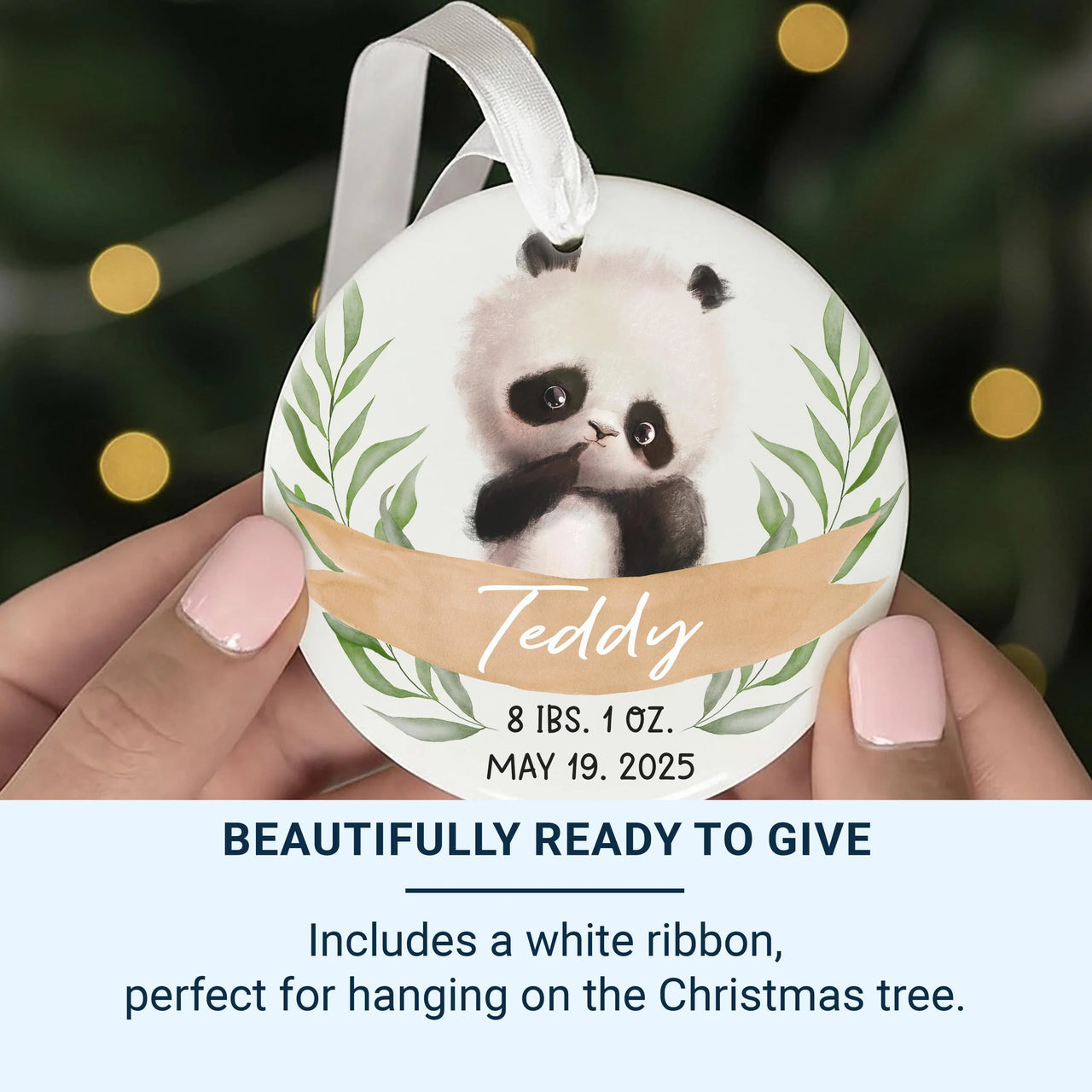 Panda Baby Birth Stats Ornament - Newborn Keepsake with Name, Date & Weight for Nursery