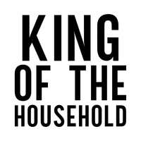 Flat black design of stacked condensed capitals 'King of the Household' for an iron-on shirt transfer