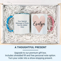 Personalised Name Mug – Pink Watercolour Heart with Elegant Script – Romantic Gift for Her and Valentine’s Day