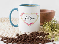 Personalised Name Heart Mug – Watercolour Hearts and Script Name – Romantic Gift for Her, Valentine’s and Birthdays
