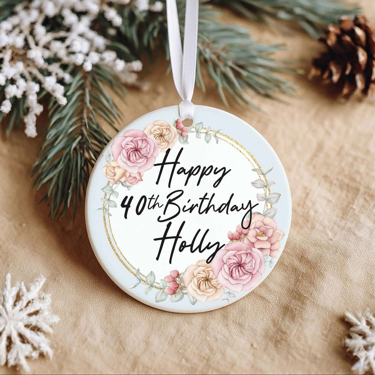 40th Birthday Ornament - Floral Keepsake with Name for Milestone Celebration