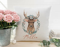 Personalised Christmas Cushion – Watercolour Deer Design | Soft Touch Cover